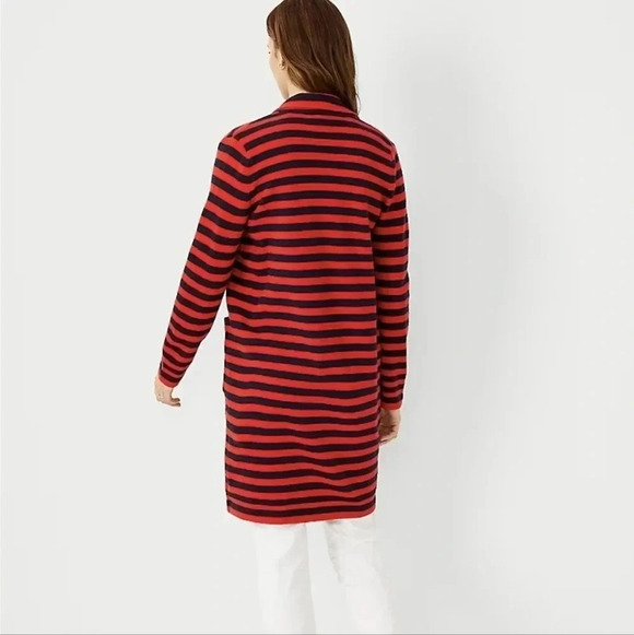 Ann Taylor Navy and Red Striped Cardigan - Picture 2 of 8